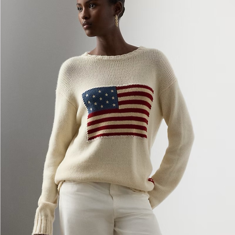 Ralph Lauren American Flag Sweater Knit USA Size Medium Cream White - Picture 15 of 15